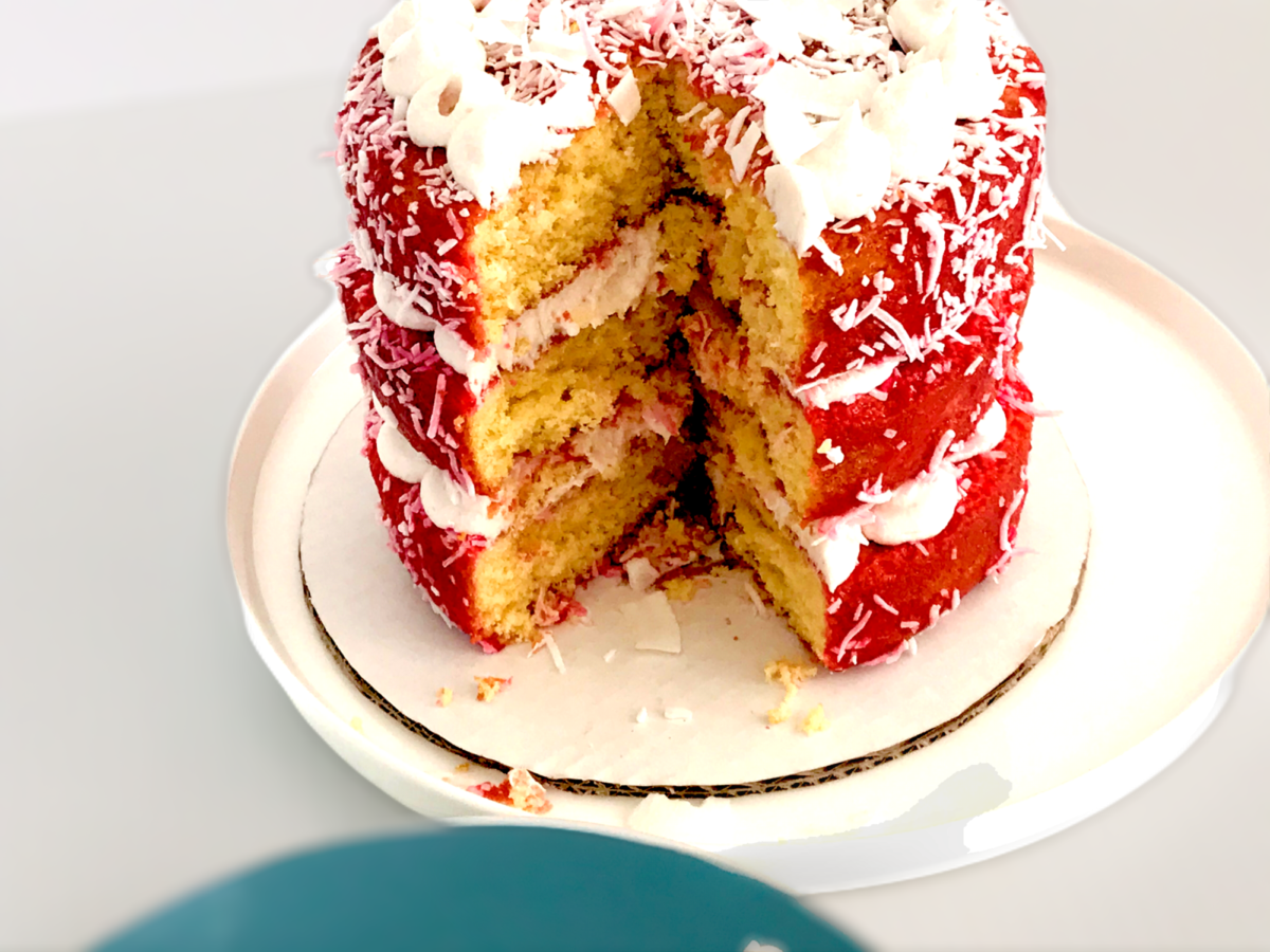 Pink Labanth Cake Pink Lamington Cake – Blue Frosting